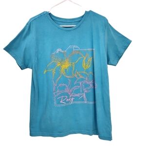 Roxy Women's Blue Short Sleeve Flower Print T-Shirt -  L